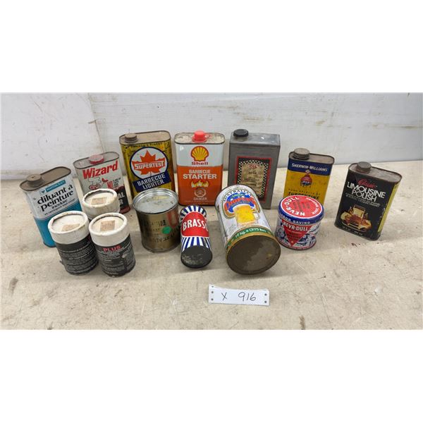Vintage Advertising Tins Including Supertest, Shell Barbecue Starter, CIL, Wizard, Brasso