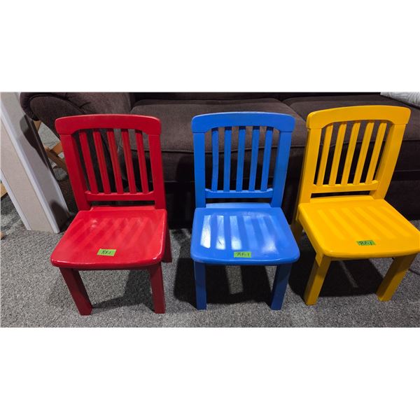 3 Kiddie Refurbished Hardwood Chairs Overall Height 23 In. Seat Height 12 In.