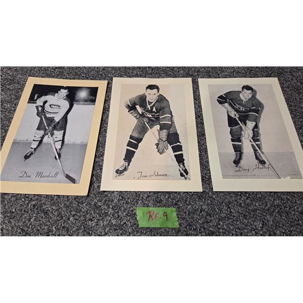 3 NHL Beehive Photos - Montreal Canadien - Marshall, Johnson, Harvey.