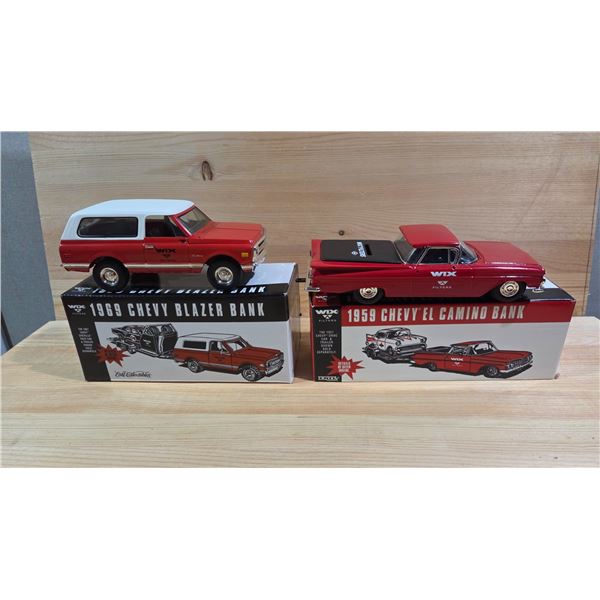 WIX 1959 Chev El Camino, 1969 Chev Blazer 1/25th Scale Die Cast Banks.