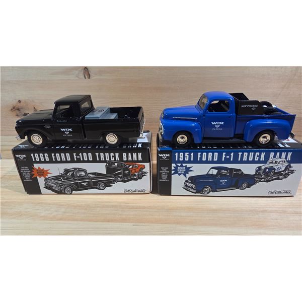 WIX 1951 Ford F-1, 1966 Ford F-100 Ford Trucks 1/25th Scale Die Cast Banks.