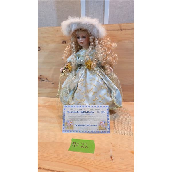 17 Inch Kimberley Collection Porcelin Doll, C/W Cert. Of Authenticity.
