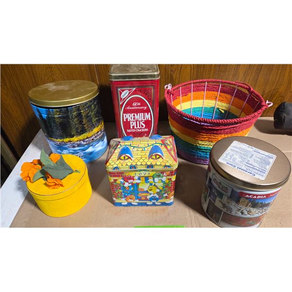 6 Antique Containers And Baskets.