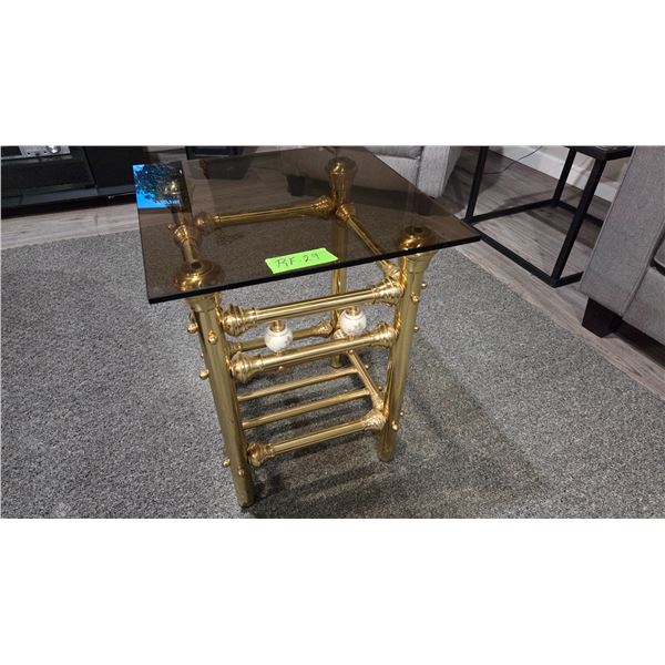Antique Glass Top End Table, 18 In × 18 In × 23 In.