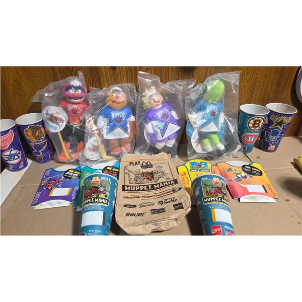 Set Of 4 Muppets - Kermit, Miss Piggy, Animal, Fozzie, Drink Cups And Fry Cups.