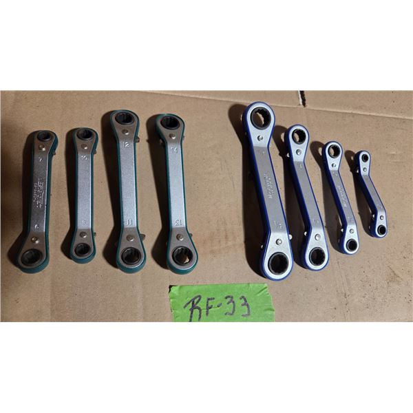 Set Of 8 Ratchet Wrenches - 4 SAE 1/4 To 11/16, 4 Metric 7MM To 14MM.