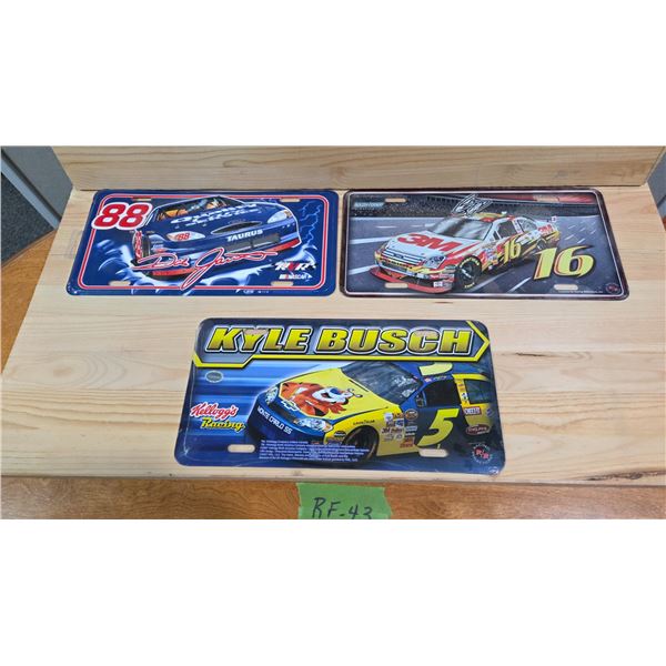 3 NASCAR Metal Licence Plates - Greg Biffle, Dale Jarrett, Kyle Busch.