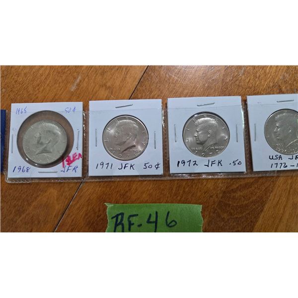 4 USA JFK 50 Cent Coins - 1968, 1971, 1972, 1976.