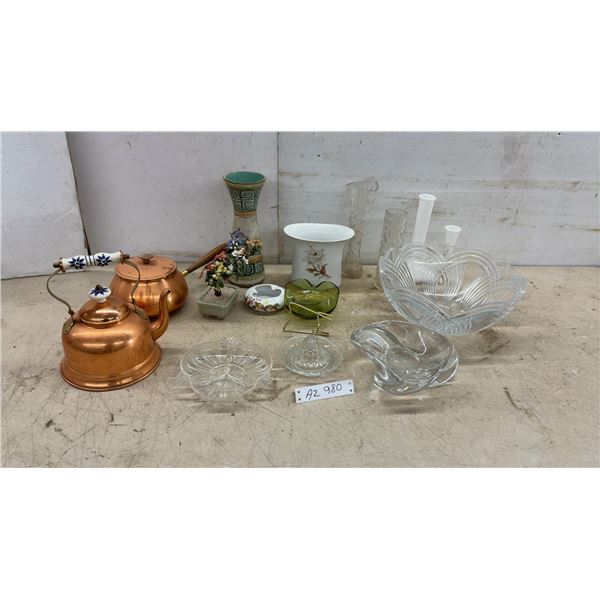Copper Kettles, Glass Vases, Bowls and Ashtrays