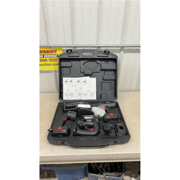 Jobmate power tool set, Drill, Jigsaw, Flashlight, and Detail Sander