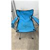 Image 2 : Three Folding Quad Camp Chairs with Cup Holders, Blue, Camouflage, and Lime Green