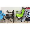 Image 5 : Three Folding Quad Camp Chairs with Cup Holders, Blue, Camouflage, and Lime Green