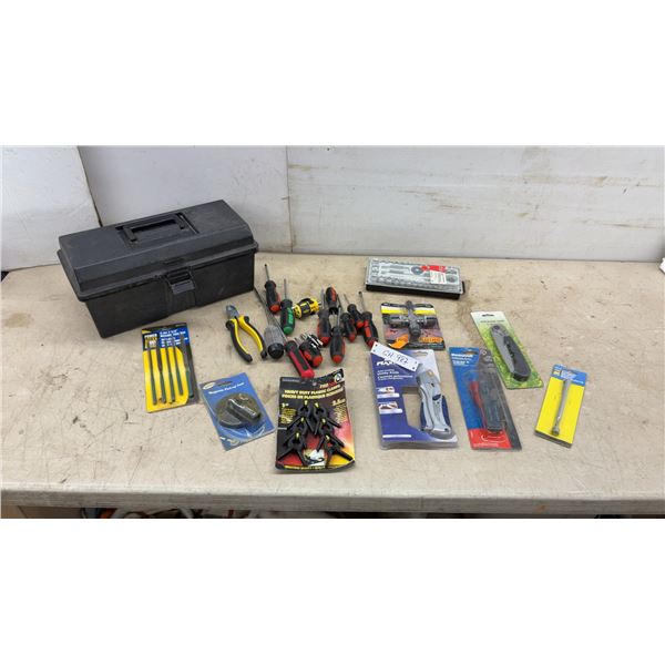 Toolbox With Screwdrivers, Socket Set, Needle File Set, Utility Knife, Clamps