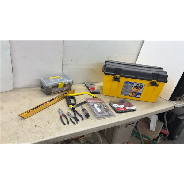Strong N' Tuff 27” Tool Chest with Level, Hacksaw, Pliers, Hammer, Air Touch Up Gun