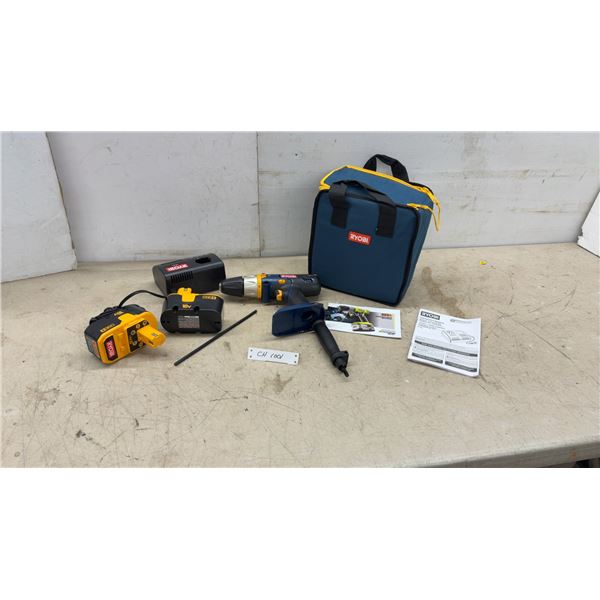 New Ryobi P211 18V ONE+ 1/2” Cordless Drill Kit With Two Batteries, P110 Charger, Handle