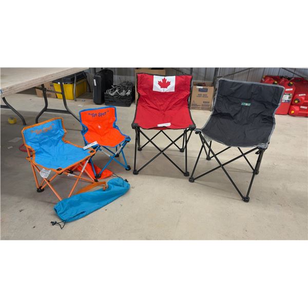 Four Folding Camping Chairs Including Canadian Flag, Escort and Two "Tot Spot" Children's Chairs