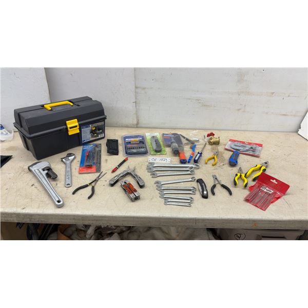 Strong N' Tuff 16” Tool Box with Wrenches, Pliers, Pipe Wrench, Multi-Tool, Files and More.