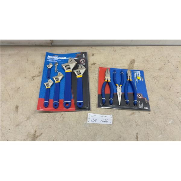 New Mastercraft 6-Piece Adjustable Wrench Set and 3-Piece 8” Pliers Set