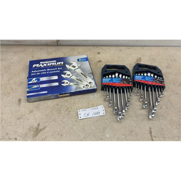 New Mastercraft Maximum 3-Piece Adjustable Wrench Set and 9-Piece SAE and Metric Wrench Sets