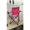 Image 1 : Pink Folding Camping Chair with Armrests, Mesh Cup Holder and Green Carrying Bag