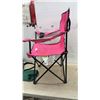 Image 2 : Pink Folding Camping Chair with Armrests, Mesh Cup Holder and Green Carrying Bag