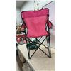 Image 3 : Pink Folding Camping Chair with Armrests, Mesh Cup Holder and Green Carrying Bag