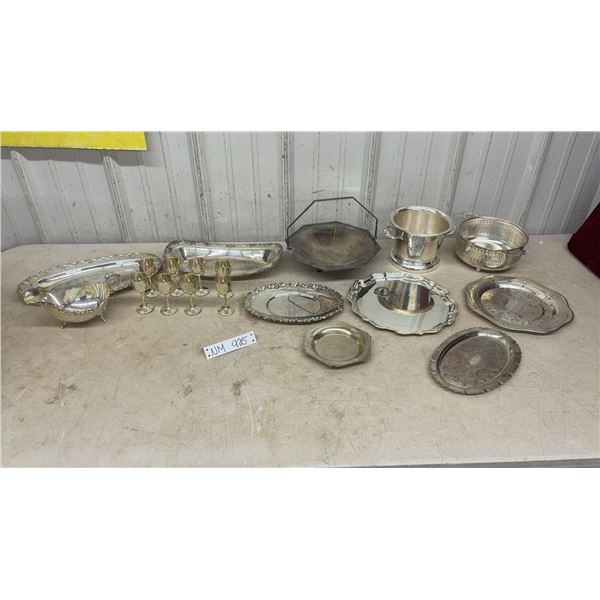Silver-Plated Serving Set Including Trays, Ice Bucket, Goblets, Bowls