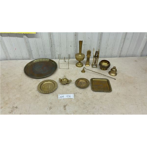 Vintage Brass Collection Including Nutcracker Stand, Engraved Vase, Bowls, Trays