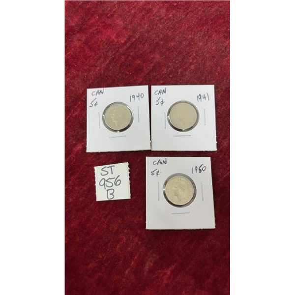 1940, 41, and 50 Canada 5¢ Coins
