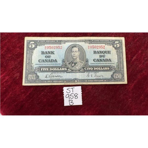 1937 Canada $5 Bill