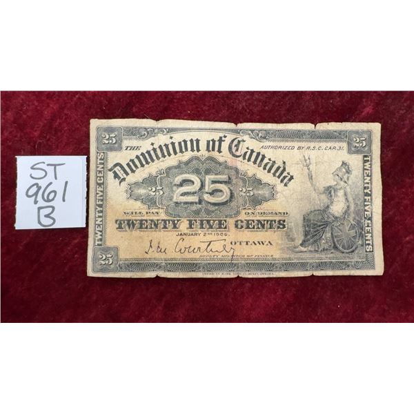 1900 Dominion of Canada 25¢ Shin Plaster