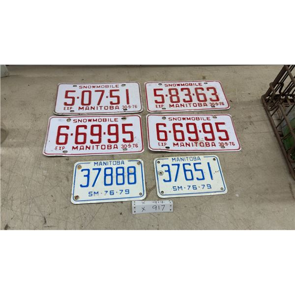 Vintage 1976 and 1976-1979 Manitoba Snowmobile License Plates, Set of 6