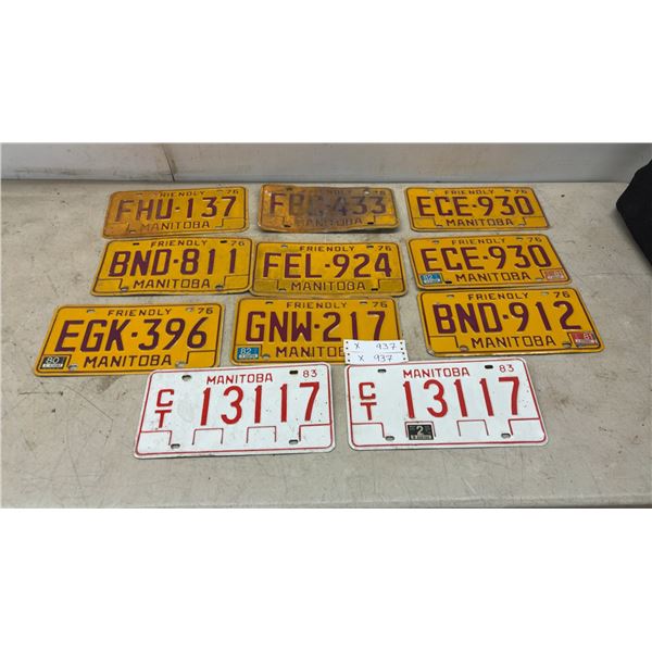 11 Manitoba "Friendly" License Plates, 1976 Yellow and 1983