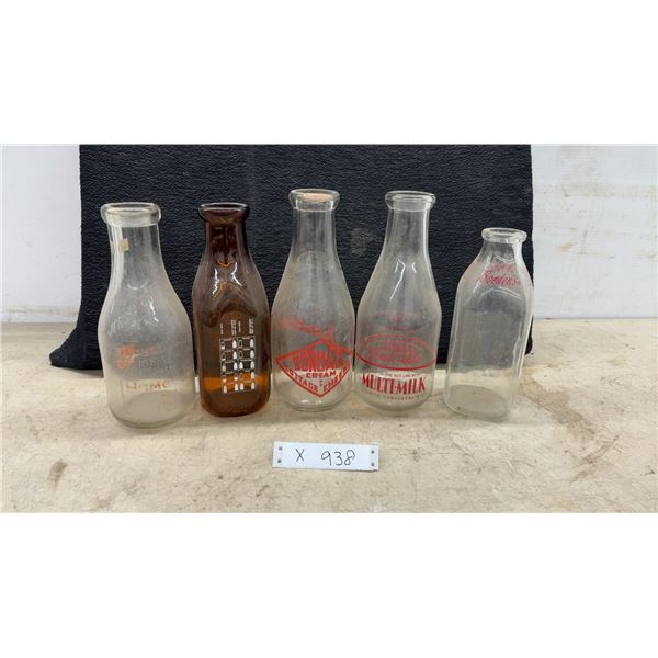 Vintage Glass Milk Bottles Including Borden's, Sundale, Multi-Milk and More, Set of 5