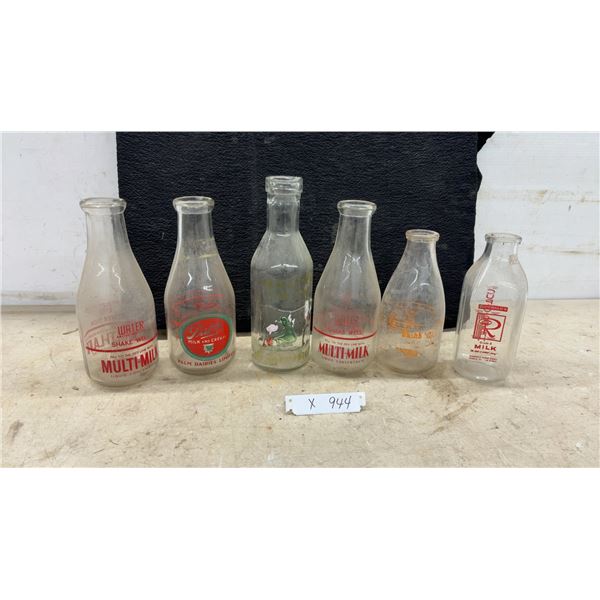 Vintage Glass Milk Bottles Including Multi-Milk, Palm Dairies, Rodewald Farms Dairy