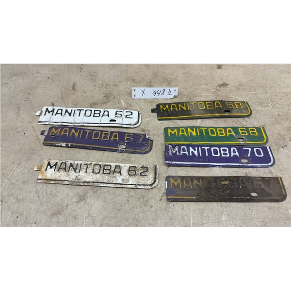 Vintage Manitoba License Plate Tabs, 1962, 1967, 1968, and 1970, Set of 7