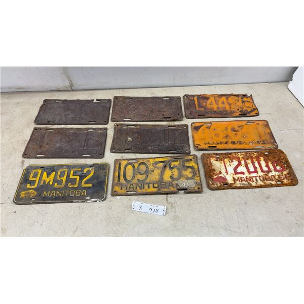 Vintage Manitoba Canada License Plates 1940, 1945, 1946, 1949, 1956 and More, Lot of 9