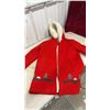 Image 2 : Vintage Hudson’s Bay Company Red Wool Parka With Fur Trim Hood. Tree/Igloo Appliqués comes with