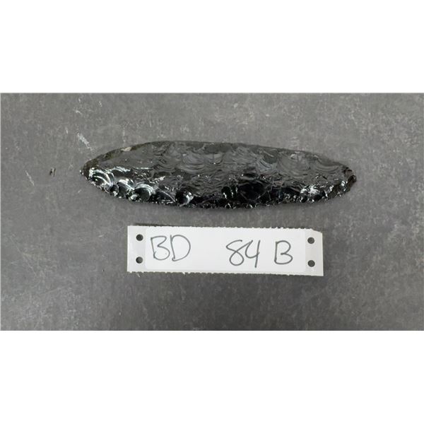 Large Vintage First Nations Obsidian Hand-Knapped Knife/Scraper, 6” Long