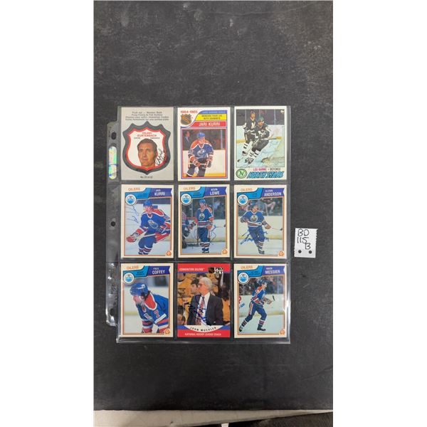 Vintage Edmonton Oilers Autographed O-Pee-Chee Hockey Cards: Kurri x2, Anderson, Lowe, Muckler