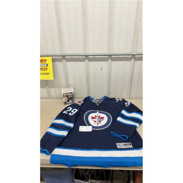 Winnipeg Jets Patrik Laine Men’s XL Hockey Jersey and Funko Pop Figure