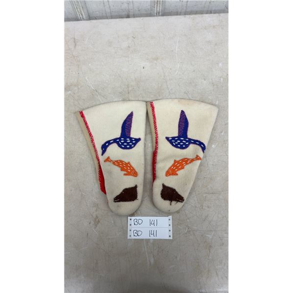 Vintage Traditional Inuit Felted Wool Mittens With Arctic Wildlife Appliqué's