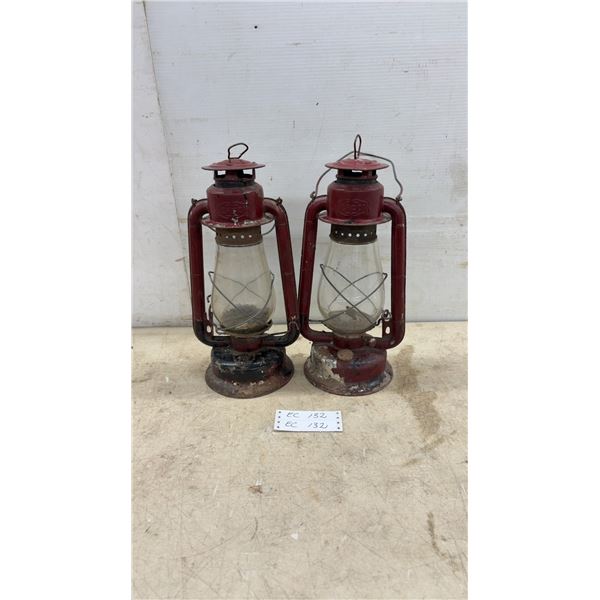 Pair of Vintage Beacon Red Kerosene Lanterns