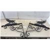 Image 1 : Pair of Decorative Wrought Iron Wall-Mounted Hanging Basket Brackets With Deer Silhouette, 24 × 38”
