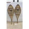 Image 2 : Vintage Wooden Snowshoes with Rawhide Lacing, Huron Style, 42 × 14”