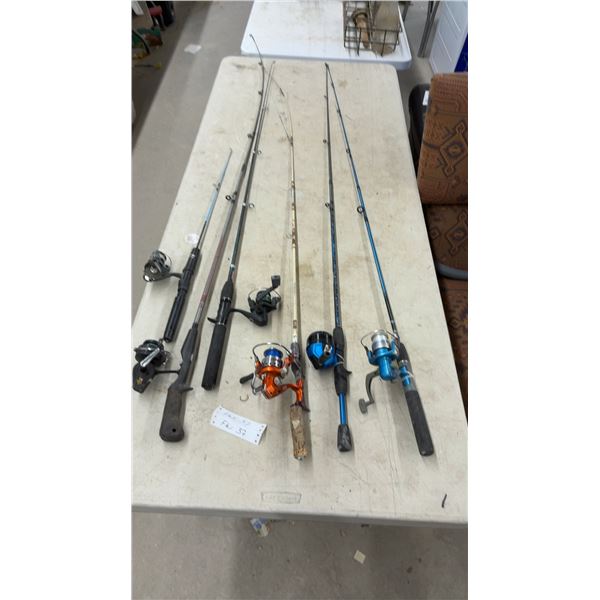Shakespeare Amphibian, Slingshot, Pflueger, Coleman, and Mitchell 320 Rod and Reel Combos, 6 Rods