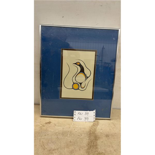Framed Clemence Wescoupe Indigenous Art Print, Stylized Bird Figure, 17 × 14”