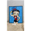 Image 1 : Betty Boop Hand-Painted Wall Plaque on Hardboard, Red Outfit with Top Hat on Blue Starry Background