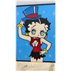 Image 3 : Betty Boop Hand-Painted Wall Plaque on Hardboard, Red Outfit with Top Hat on Blue Starry Background