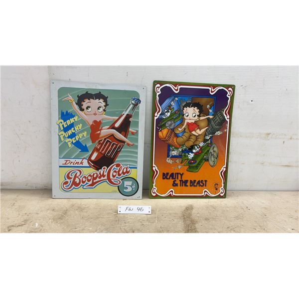 Betty Boop Metal Signs, Boopsi Cola and Beauty and the Beast, 17 × 12”
